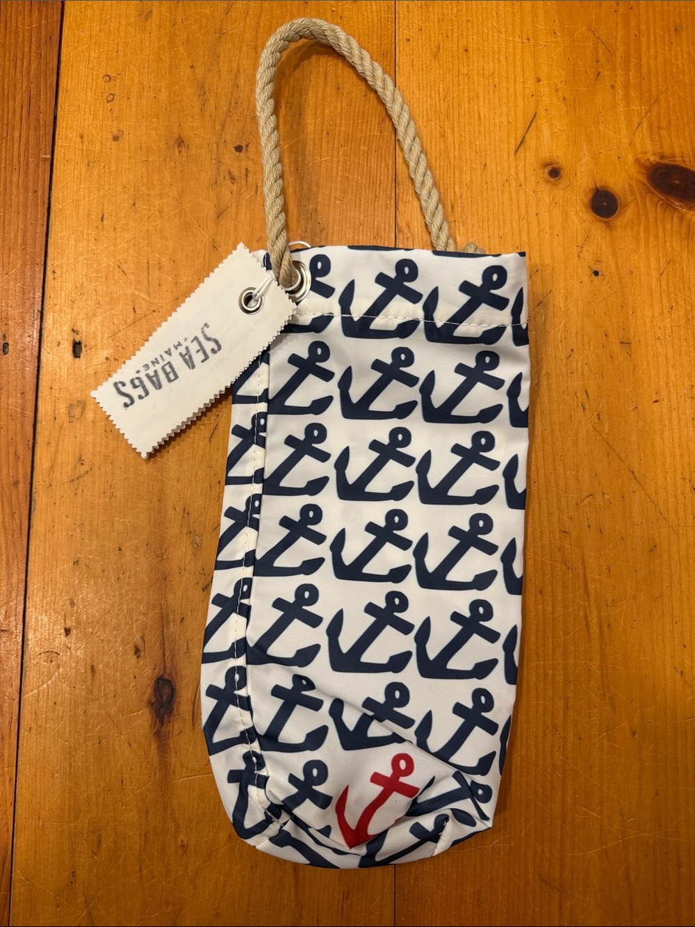 Sea Bags Navy Ocean Anchor Wine Tote Rope Handle sail cloth nautical